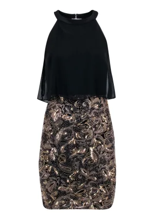 Betsy & Adam - Black & Gold Sequin Skirt Dress Sz 6