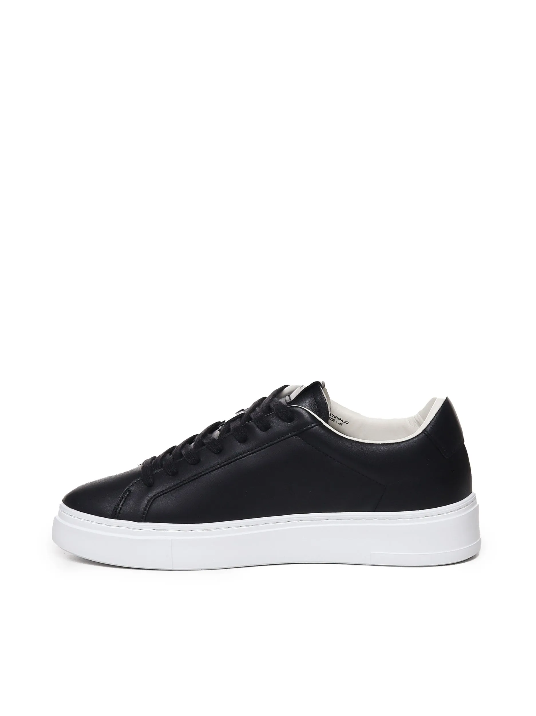 Black Leather Sneakers with Rubber Sole
