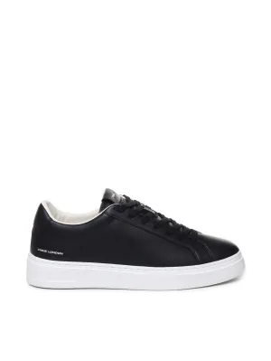 Black Leather Sneakers with Rubber Sole