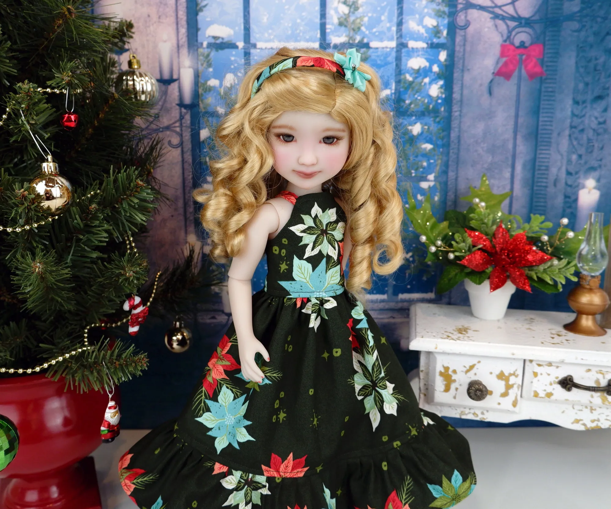 Charming Poinsettias - dress with shoes for Ruby Red Fashion Friends doll