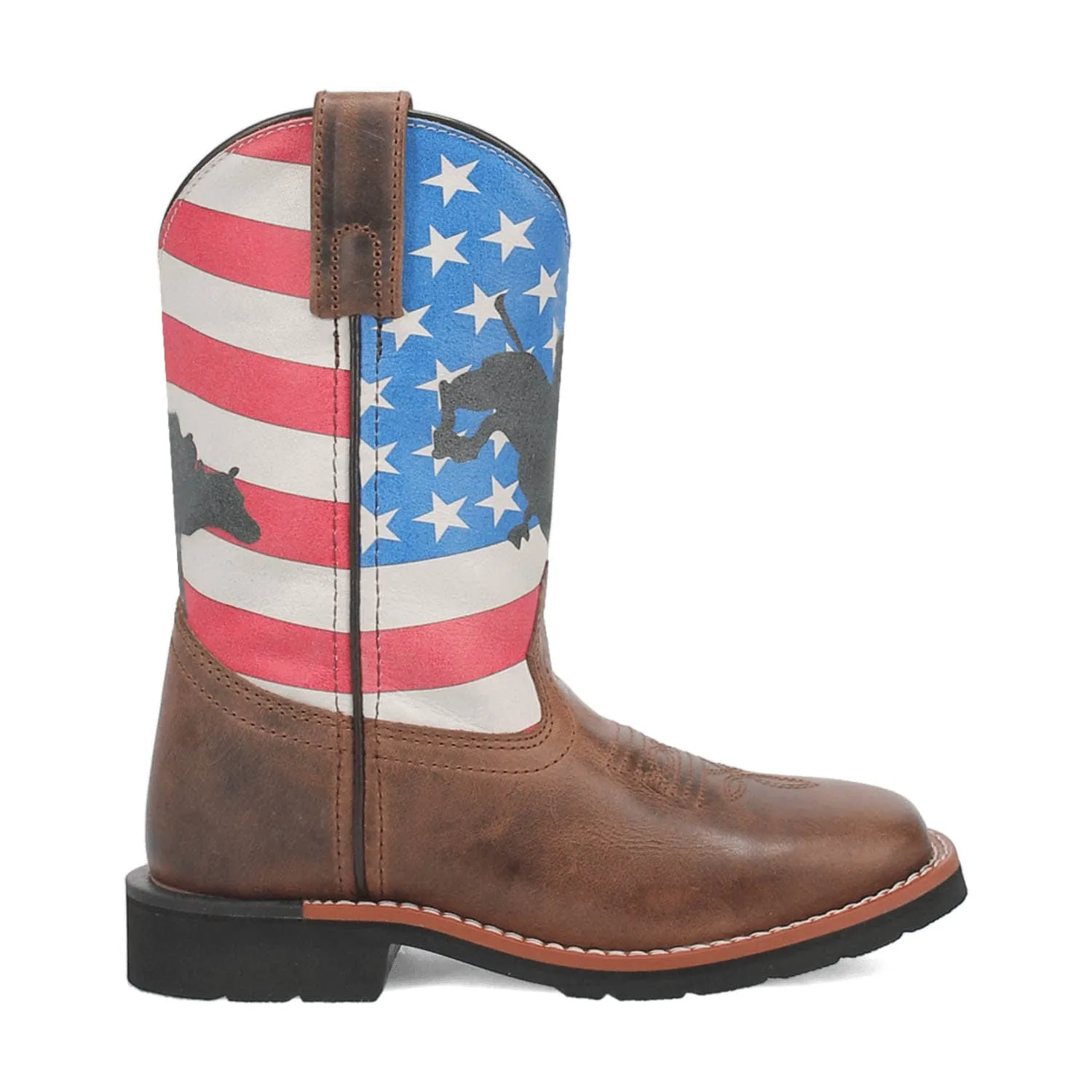 Dan Post Kids Unisex Buck Brown/Flag Leather Cowboy Boots