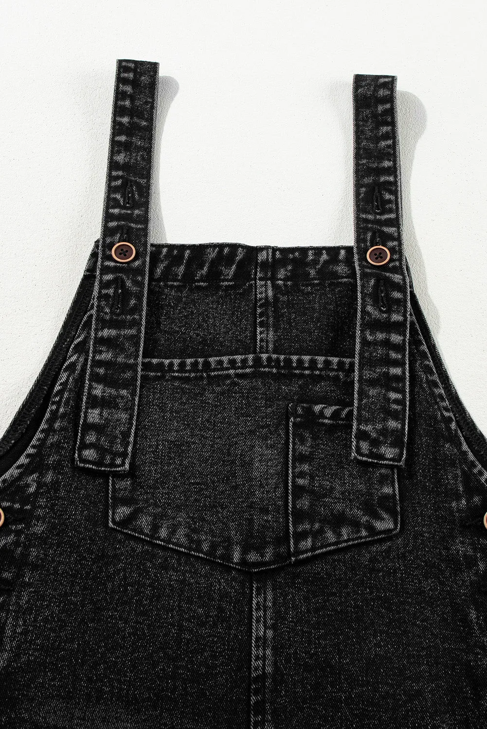 Distressed Bib Pocket Wide Leg Denim Overall