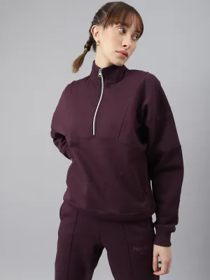 Fitkin Women Purple Regular Fit Fleece Sweatshirt
