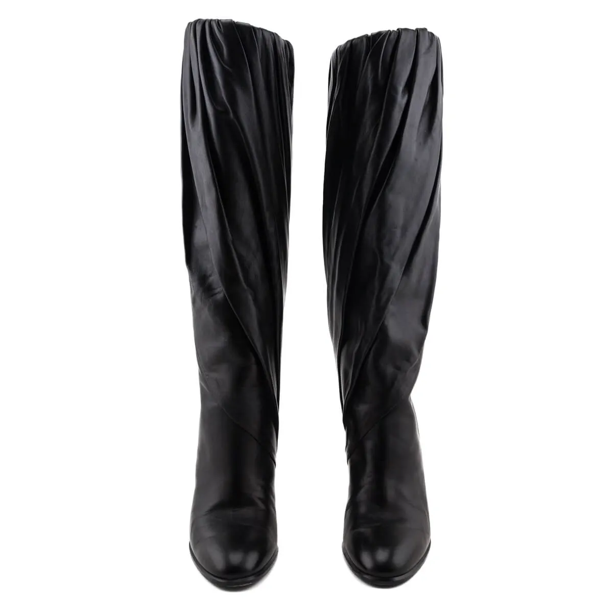 Givenchy Black Leather Pleated Knee High Boots Size US 7 | EU 37