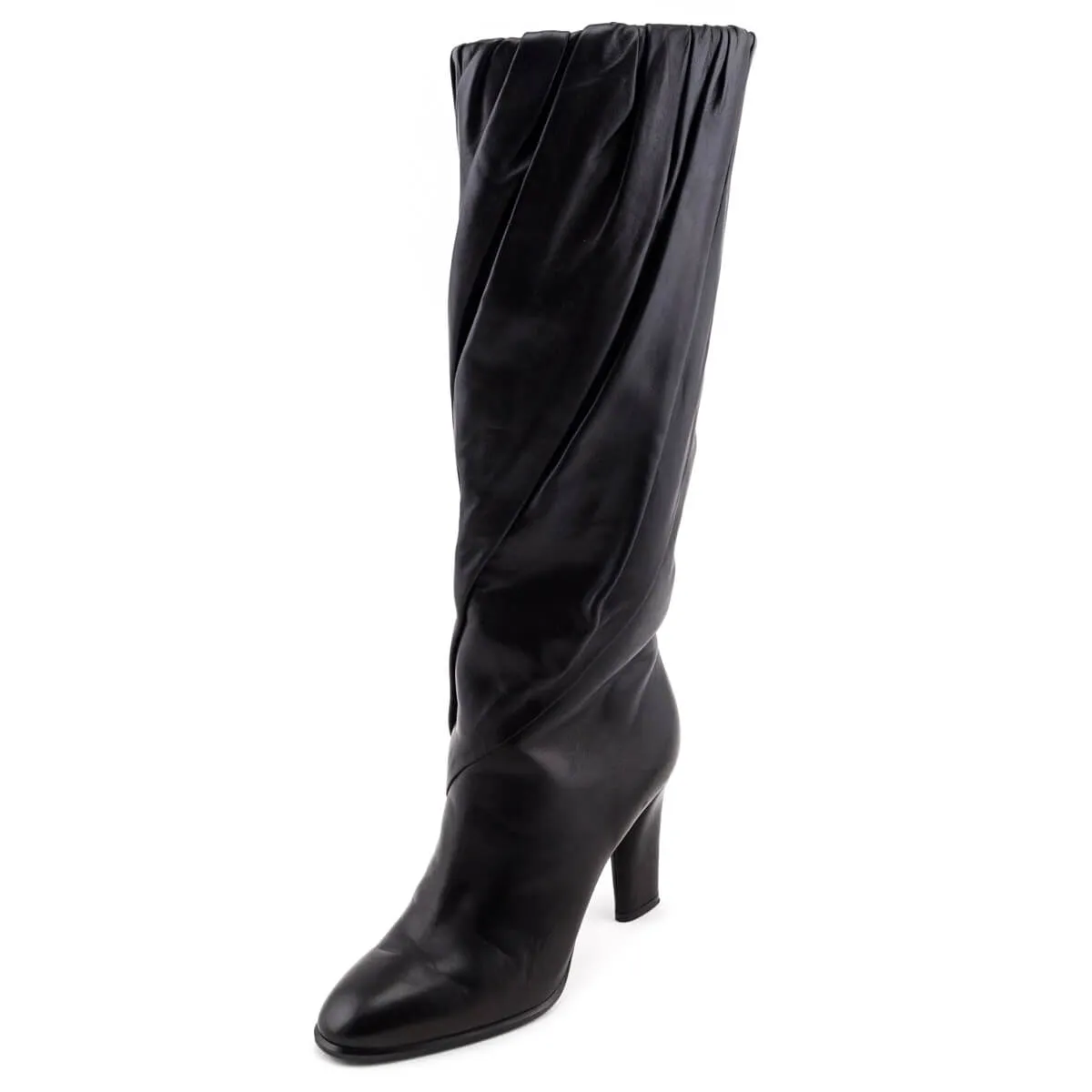 Givenchy Black Leather Pleated Knee High Boots Size US 7 | EU 37
