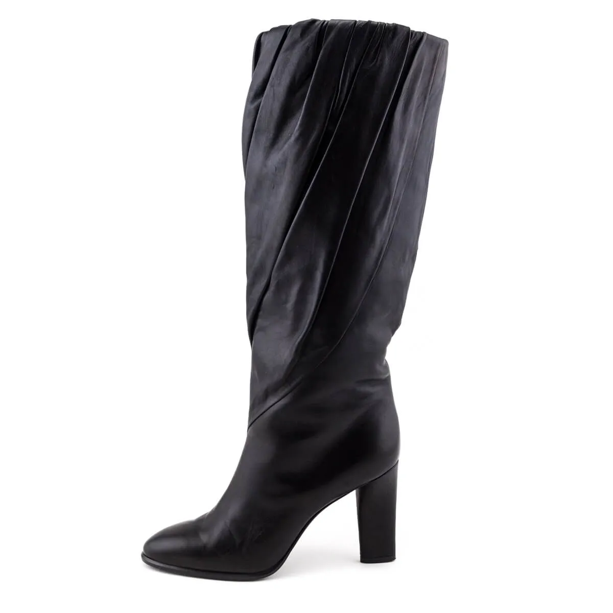 Givenchy Black Leather Pleated Knee High Boots Size US 7 | EU 37