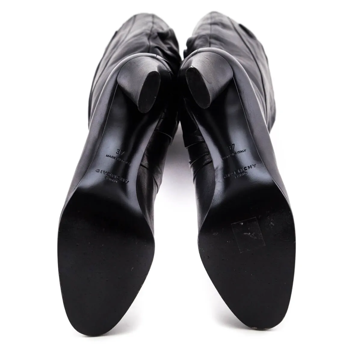 Givenchy Black Leather Pleated Knee High Boots Size US 7 | EU 37