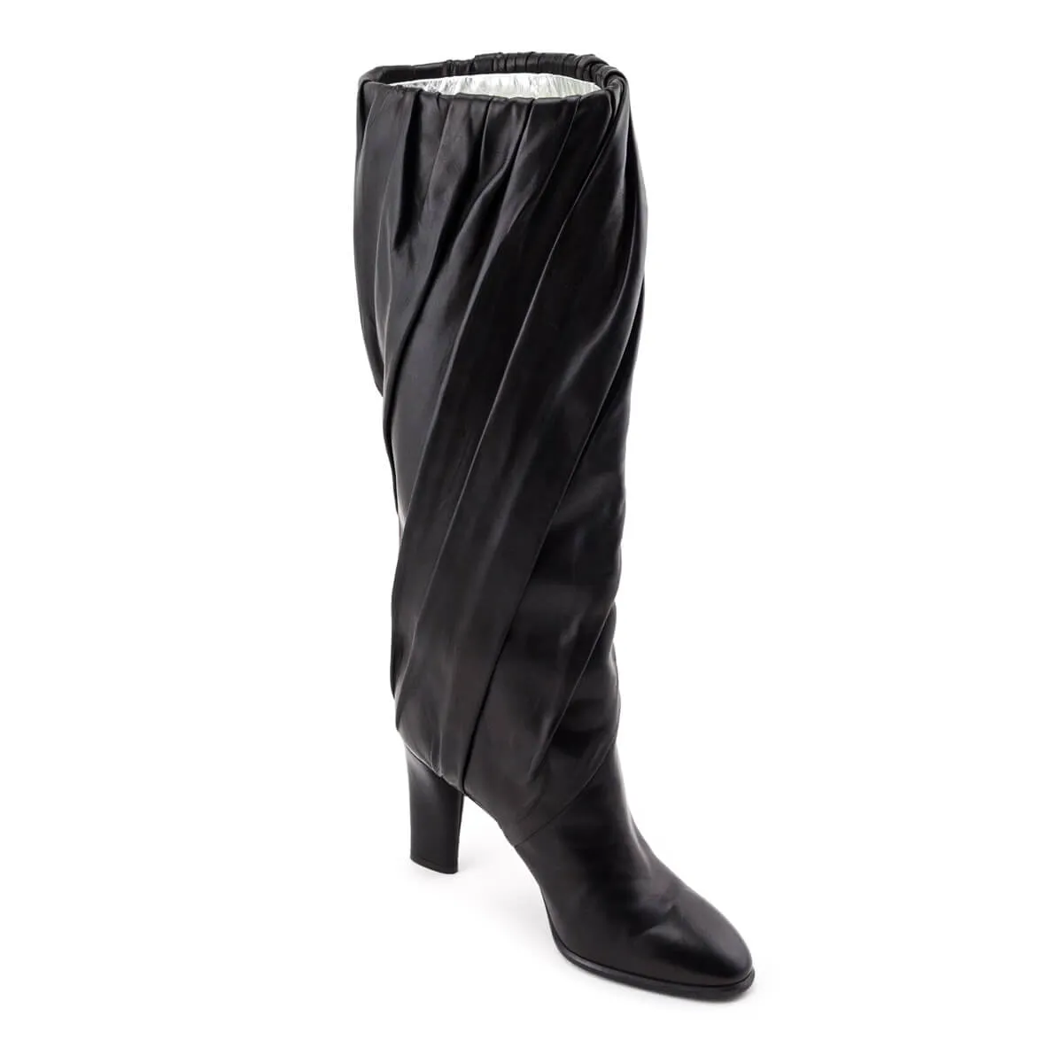Givenchy Black Leather Pleated Knee High Boots Size US 7 | EU 37