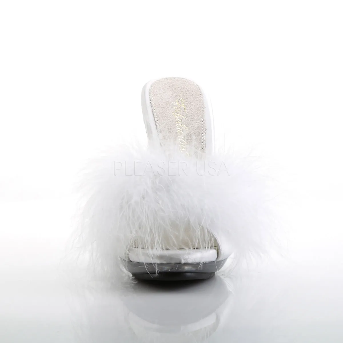 GLITZY-501-8  White Satin Fur/Clear