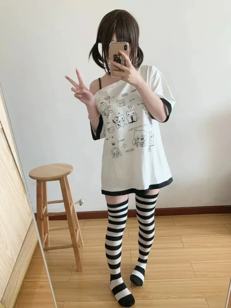 Harajuku Kawaii Cartoon Print Loose Tee – Gothic Sweet Style From Kawaii Stop