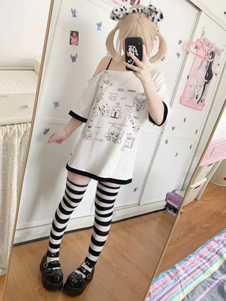 Harajuku Kawaii Cartoon Print Loose Tee – Gothic Sweet Style From Kawaii Stop