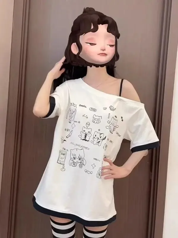 Harajuku Kawaii Cartoon Print Loose Tee – Gothic Sweet Style From Kawaii Stop
