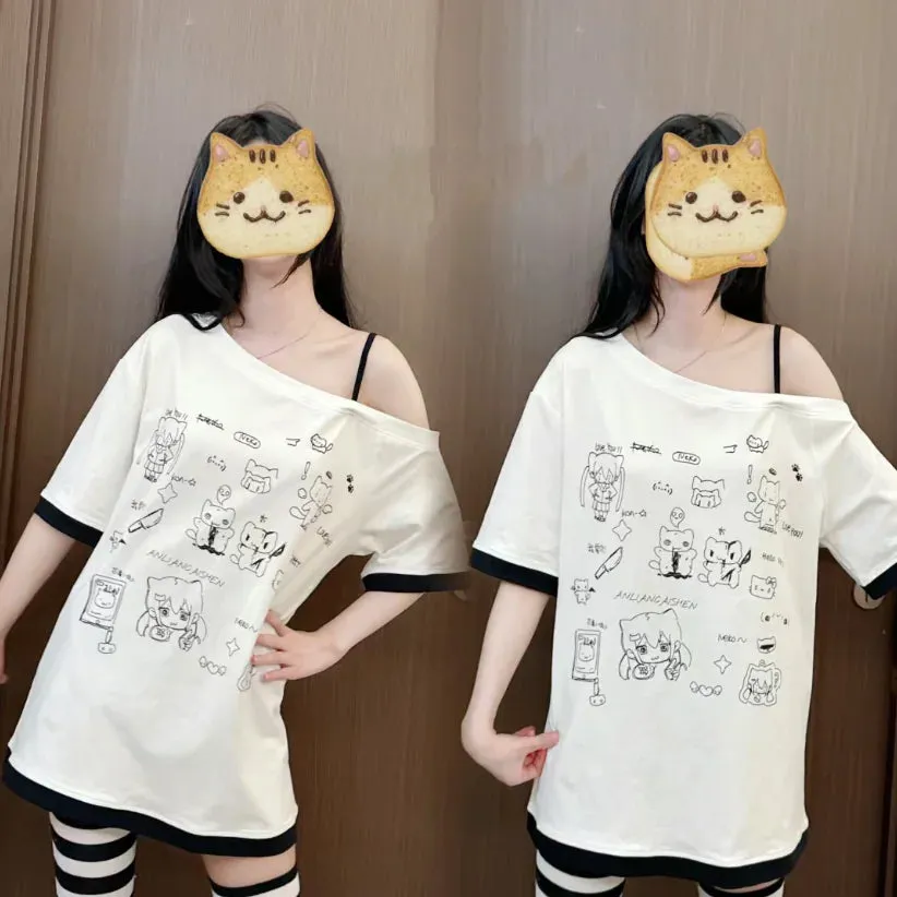 Harajuku Kawaii Cartoon Print Loose Tee – Gothic Sweet Style From Kawaii Stop