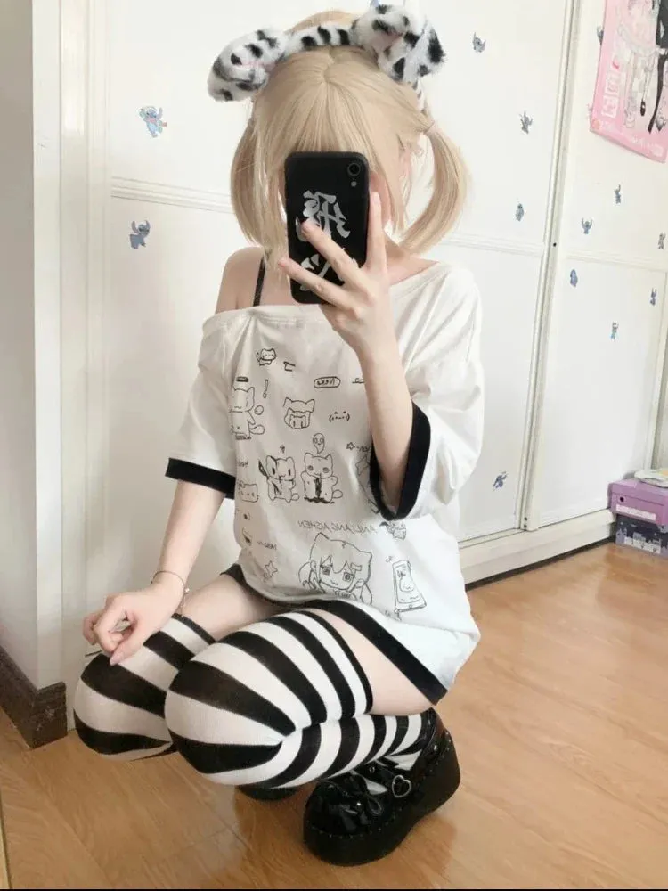 Harajuku Kawaii Cartoon Print Loose Tee – Gothic Sweet Style From Kawaii Stop