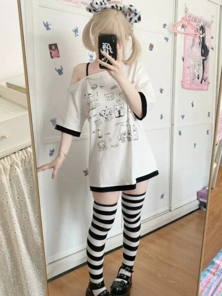 Harajuku Kawaii Cartoon Print Loose Tee – Gothic Sweet Style From Kawaii Stop