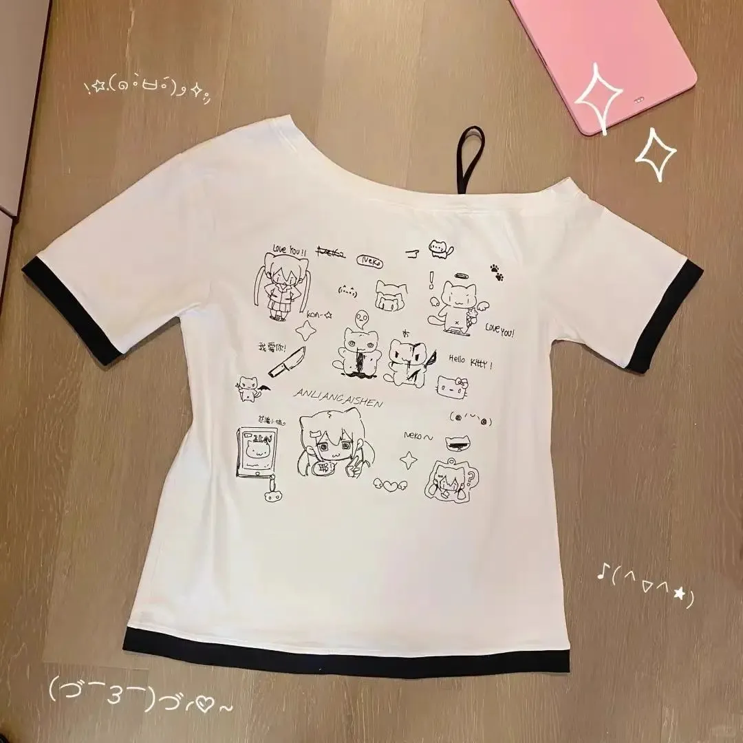 Harajuku Kawaii Cartoon Print Loose Tee – Gothic Sweet Style From Kawaii Stop