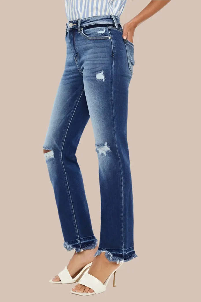 Kancan High Rise Distressed Slim Straight Jeans