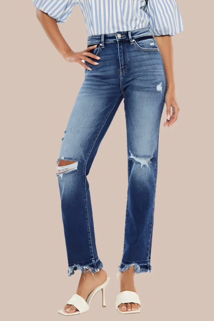 Kancan High Rise Distressed Slim Straight Jeans