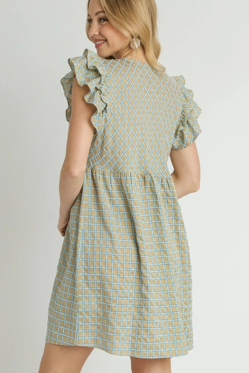 Let’s Make Memories Plaid V-Neck Ruffle Cap Sleeve Dress