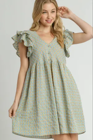Let’s Make Memories Plaid V-Neck Ruffle Cap Sleeve Dress