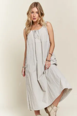 Light Grey Drawstring Slit Back Cargo Dress