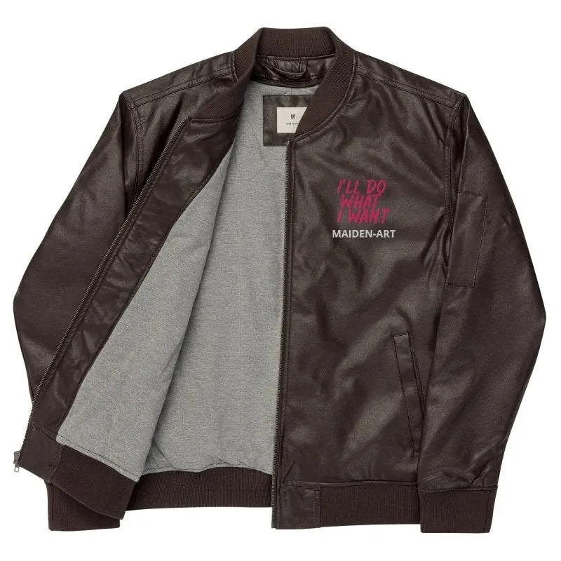 Maiden Art - Organic PU Leather Jacket - Leather, Cotton & Polyester Lining, Rayon Embroidery, Regular Fit, Rib-knit Collar,Hidden Zipper - Timeless & Sustainable Fashion- Casual, Chic, or Sporty look
