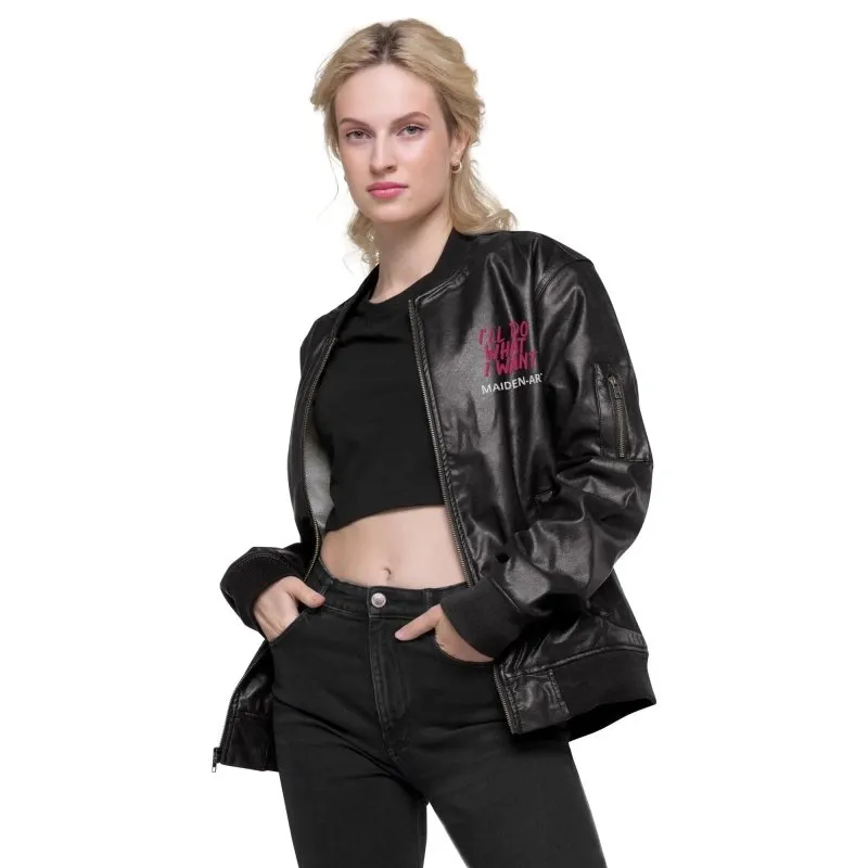 Maiden Art - Organic PU Leather Jacket - Leather, Cotton & Polyester Lining, Rayon Embroidery, Regular Fit, Rib-knit Collar,Hidden Zipper - Timeless & Sustainable Fashion- Casual, Chic, or Sporty look