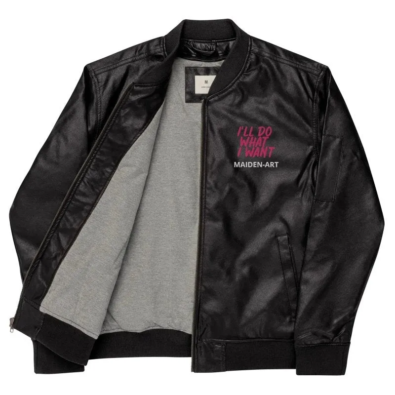 Maiden Art - Organic PU Leather Jacket - Leather, Cotton & Polyester Lining, Rayon Embroidery, Regular Fit, Rib-knit Collar,Hidden Zipper - Timeless & Sustainable Fashion- Casual, Chic, or Sporty look