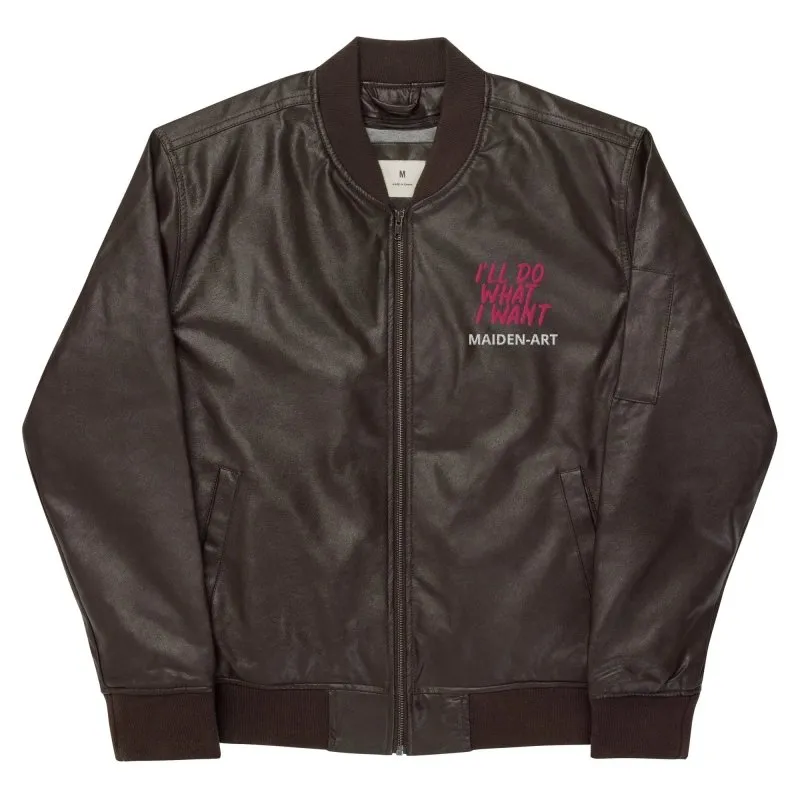Maiden Art - Organic PU Leather Jacket - Leather, Cotton & Polyester Lining, Rayon Embroidery, Regular Fit, Rib-knit Collar,Hidden Zipper - Timeless & Sustainable Fashion- Casual, Chic, or Sporty look