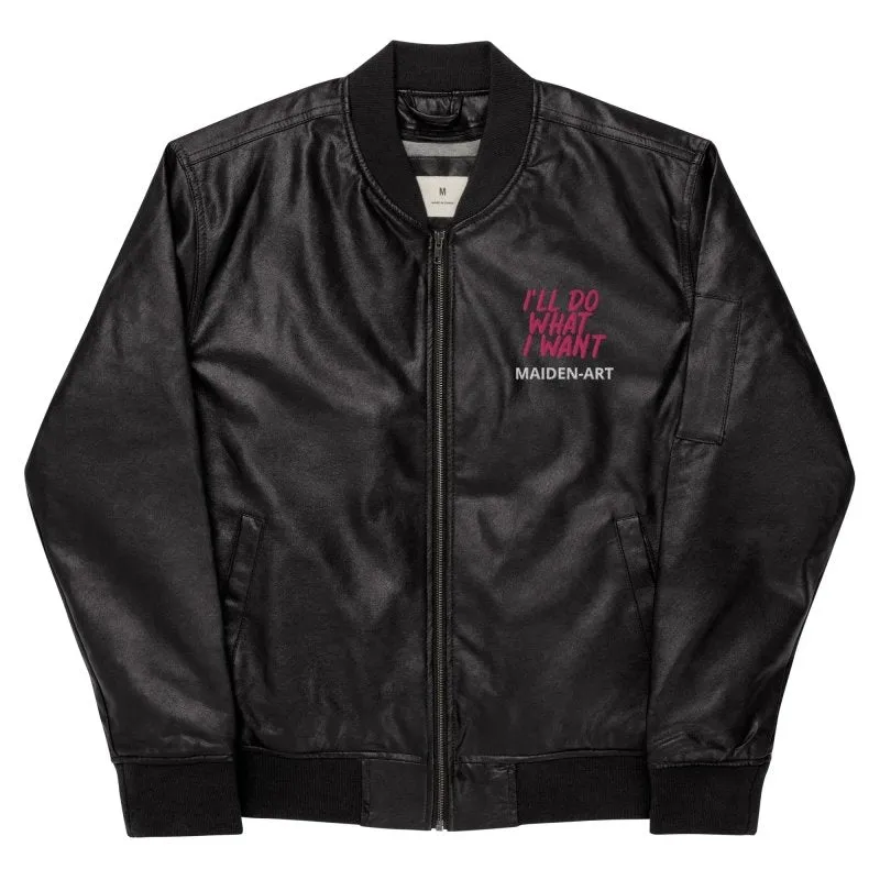 Maiden Art - Organic PU Leather Jacket - Leather, Cotton & Polyester Lining, Rayon Embroidery, Regular Fit, Rib-knit Collar,Hidden Zipper - Timeless & Sustainable Fashion- Casual, Chic, or Sporty look