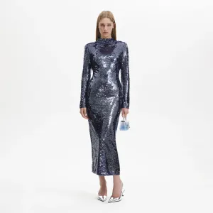 Navy Sequin Midi Dress