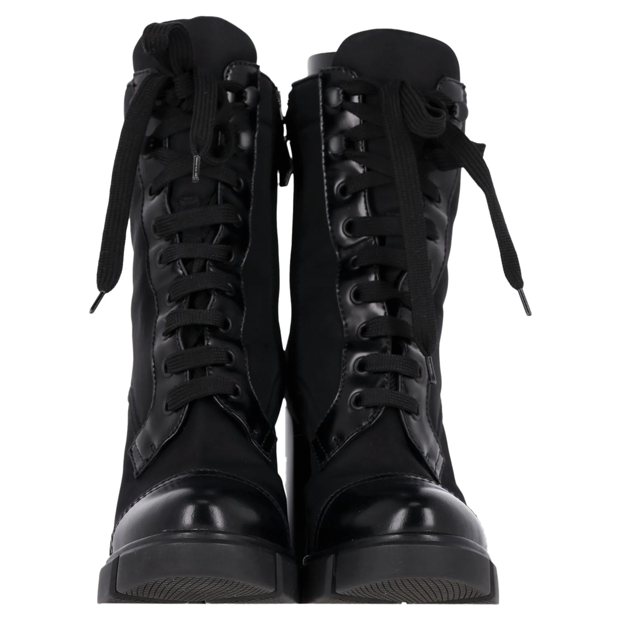 Prada Re-Nylon Logo Lace-Up High-Heeled Boots in Black Nylon
