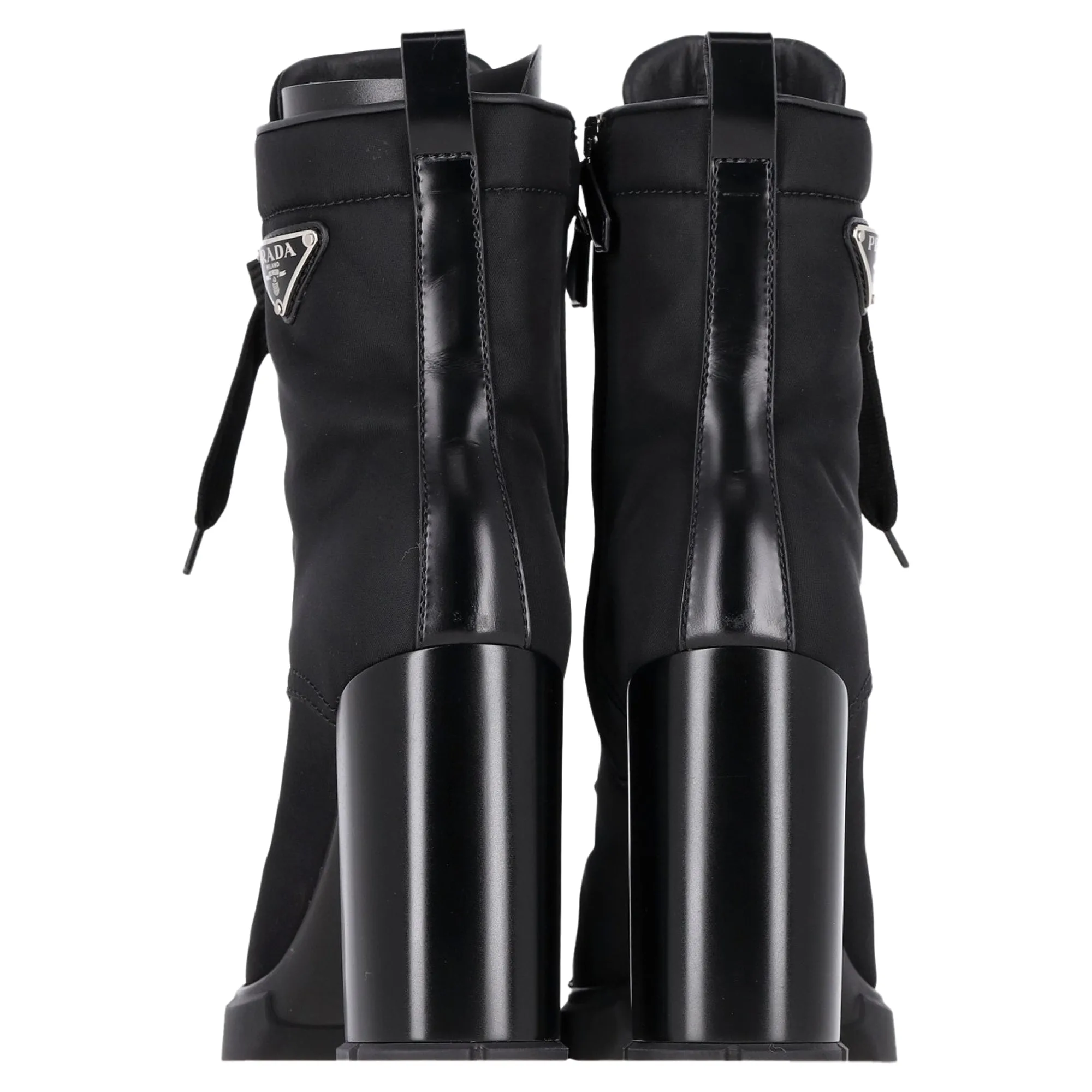 Prada Re-Nylon Logo Lace-Up High-Heeled Boots in Black Nylon