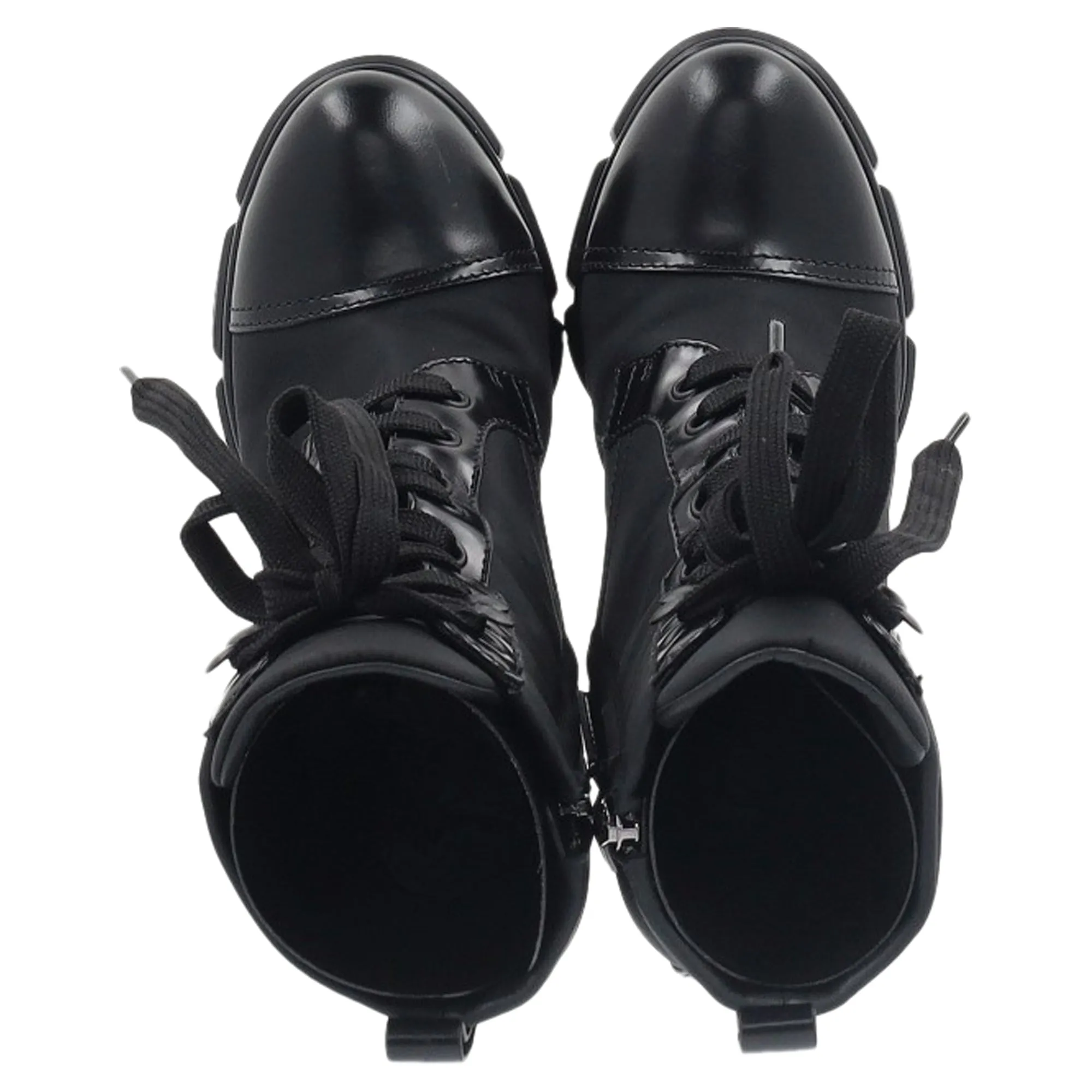 Prada Re-Nylon Logo Lace-Up High-Heeled Boots in Black Nylon