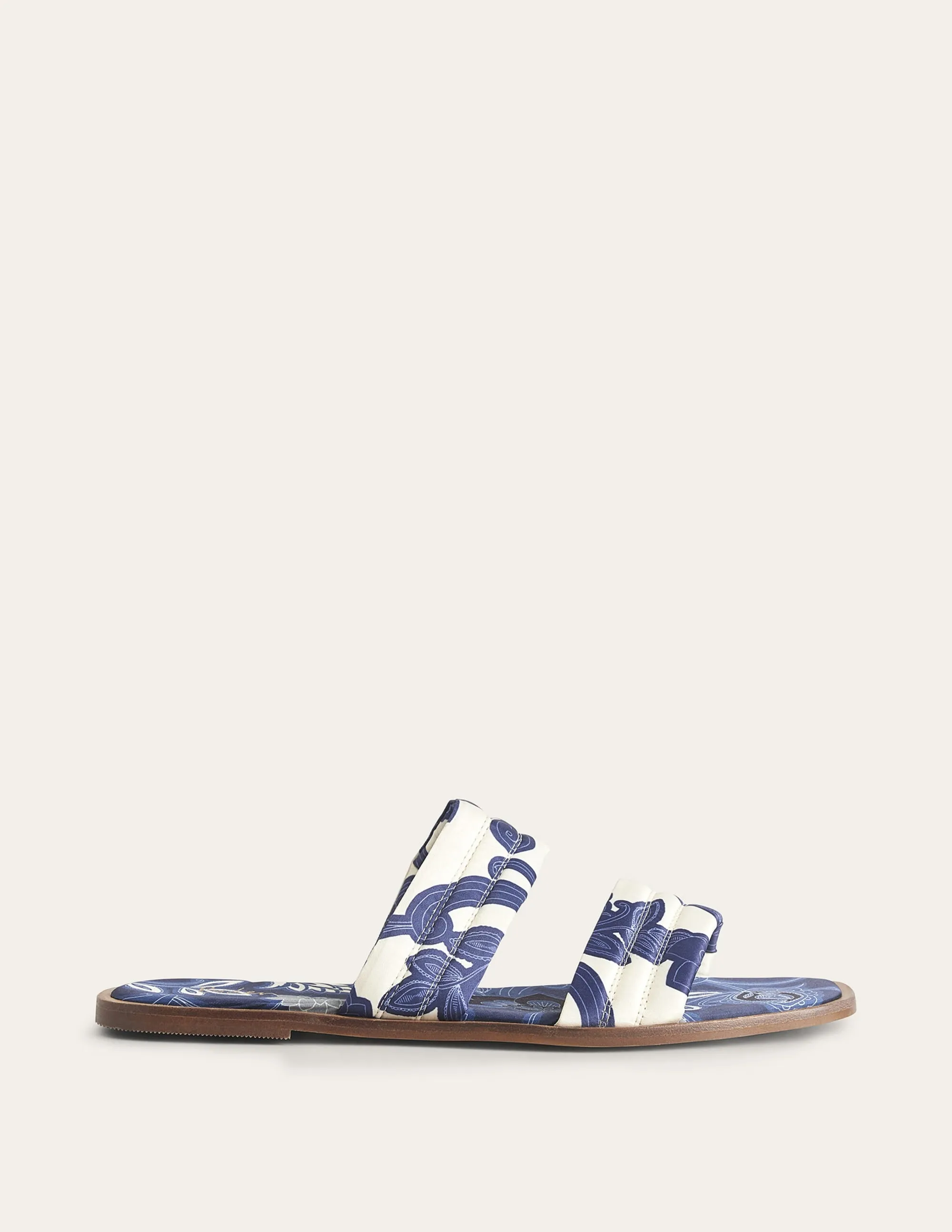 Printed Satin Slide Sandals-Blue Ribbon, Paisley Whirl