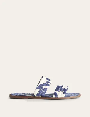 Printed Satin Slide Sandals-Blue Ribbon, Paisley Whirl