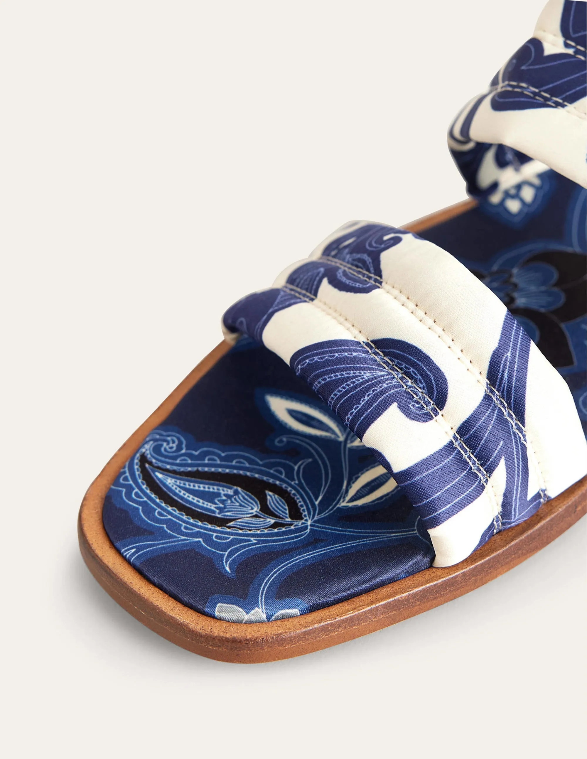 Printed Satin Slide Sandals-Blue Ribbon, Paisley Whirl
