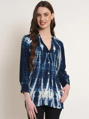 Rayon Tie Dye Blue Rayon Slub Shirt