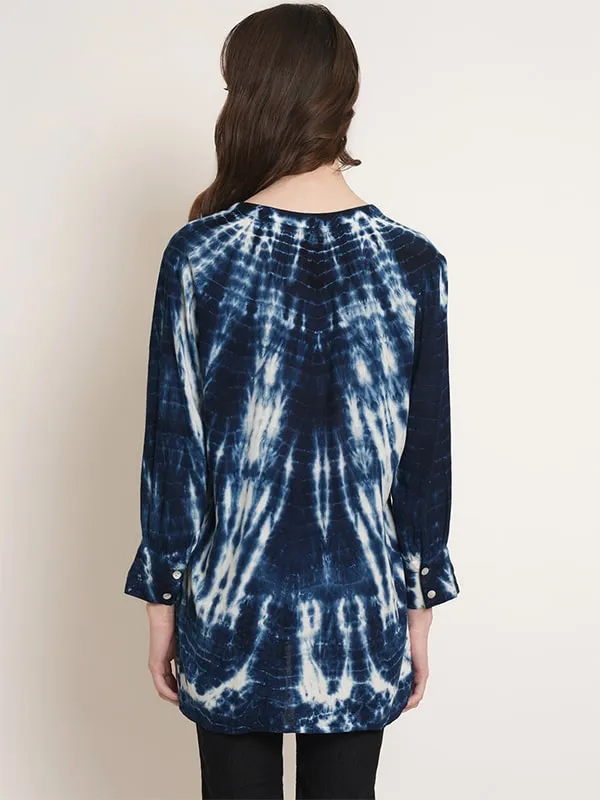 Rayon Tie Dye Blue Rayon Slub Shirt