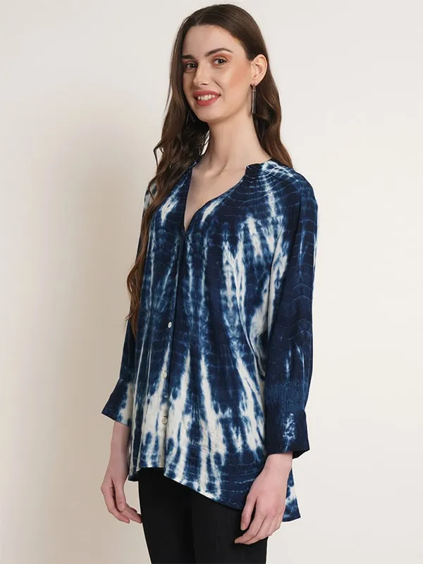 Rayon Tie Dye Blue Rayon Slub Shirt