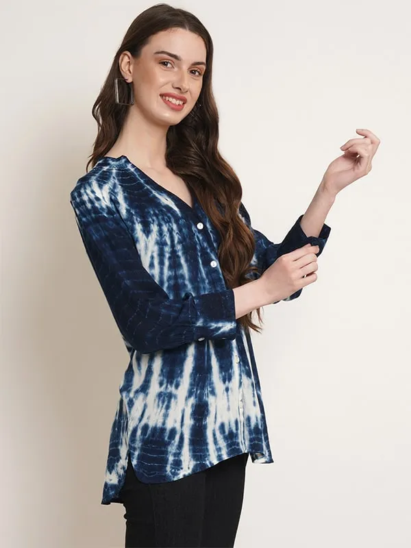 Rayon Tie Dye Blue Rayon Slub Shirt