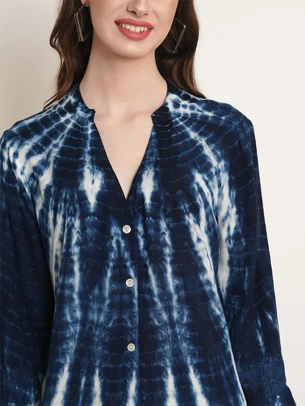Rayon Tie Dye Blue Rayon Slub Shirt