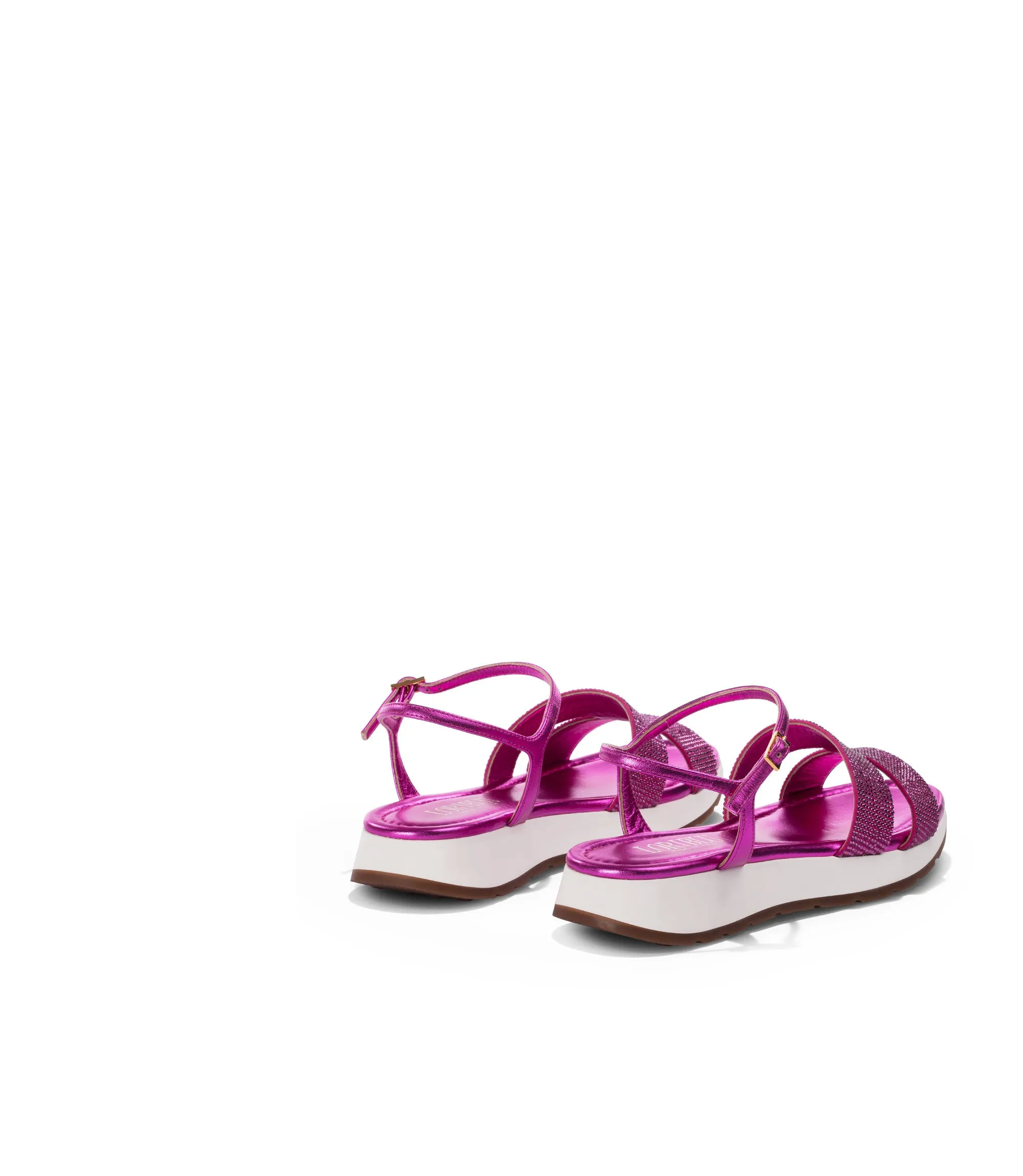 Rhinestones fuchsia suede and nappa leather sandals