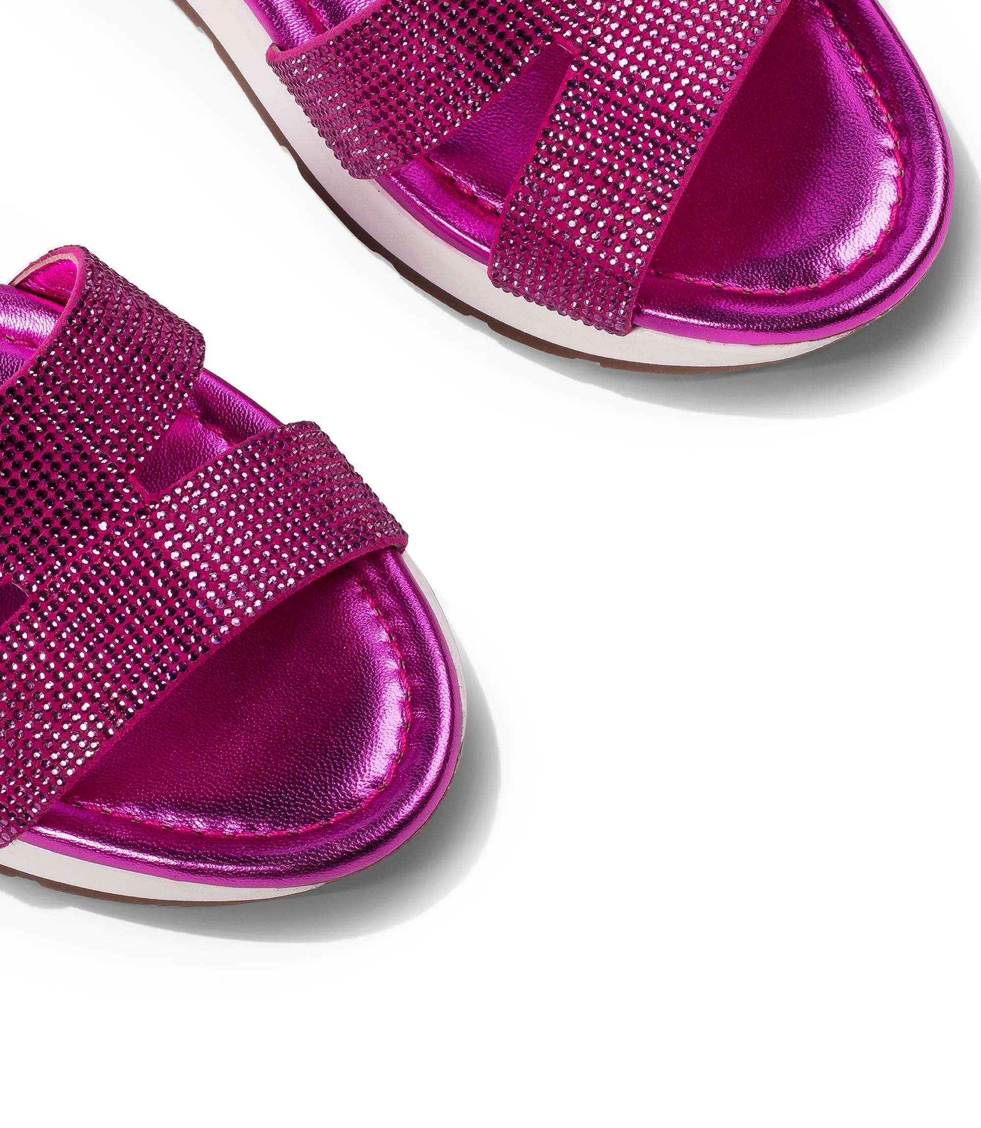 Rhinestones fuchsia suede and nappa leather sandals