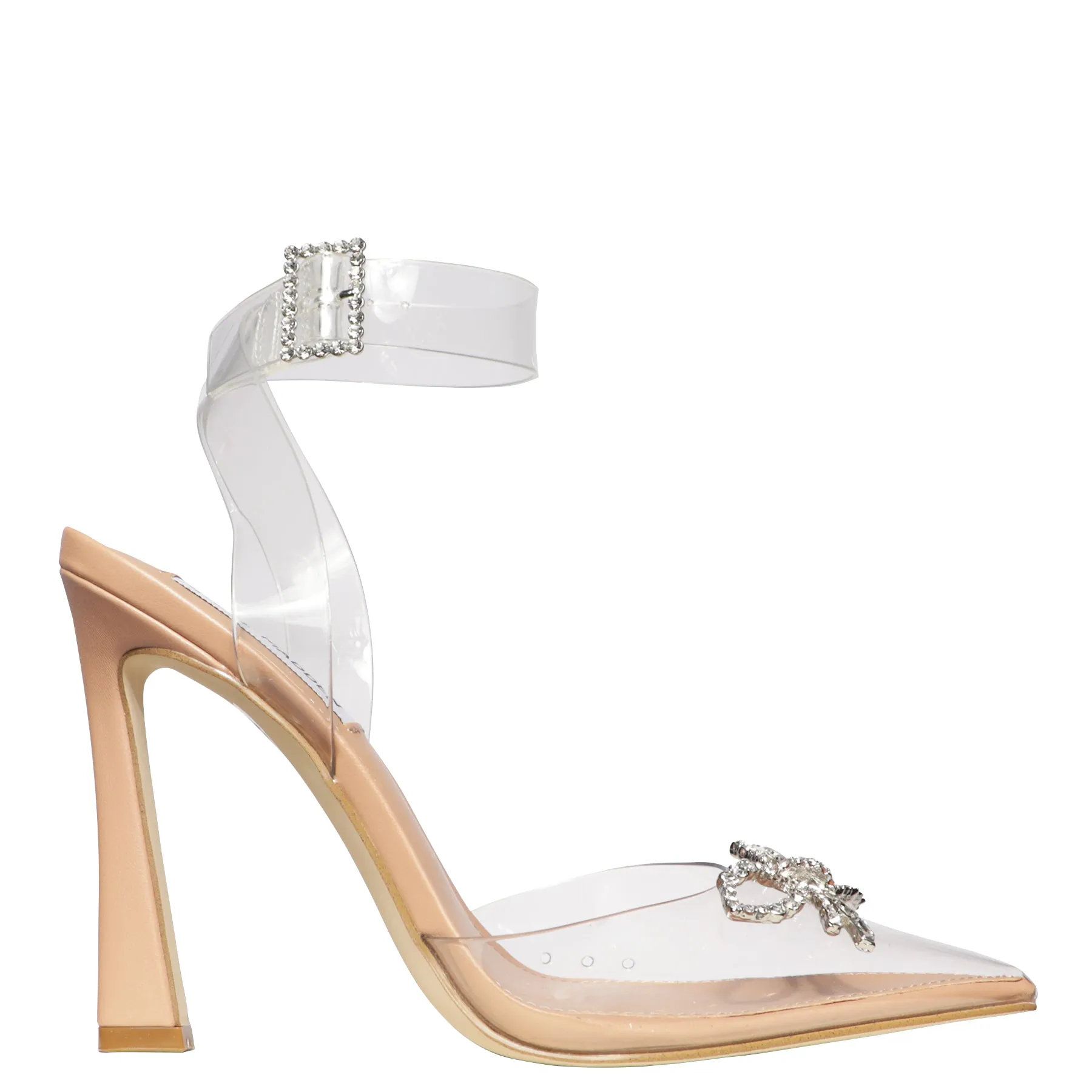 Sarontos-R Clear Nude Cinderella Ankle Strap High Heels - Clear/Nude