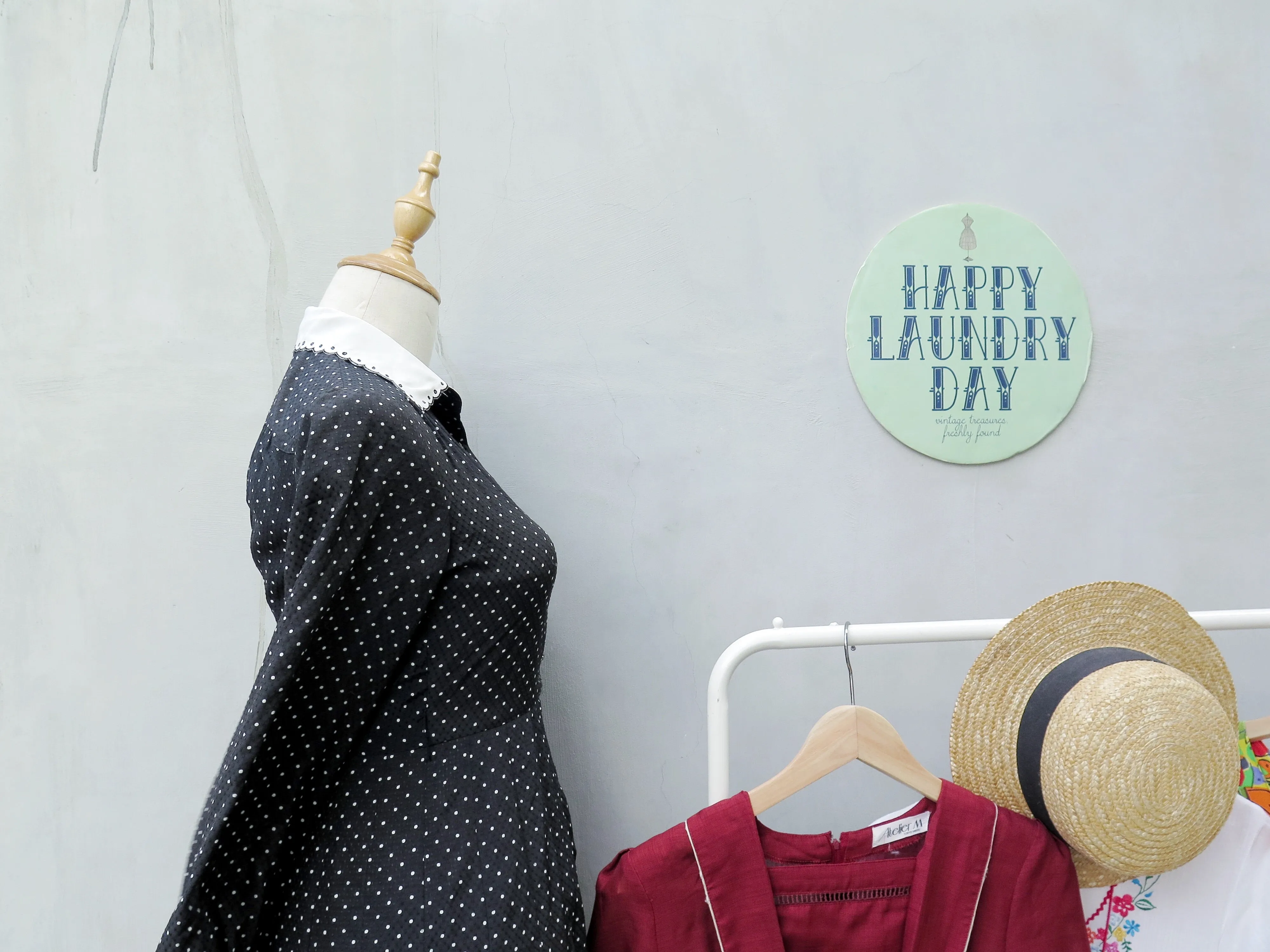 Shelly | Vintage 1950s/1960s Black textured polka dot embroidered scalloped collar Long sleeve dress