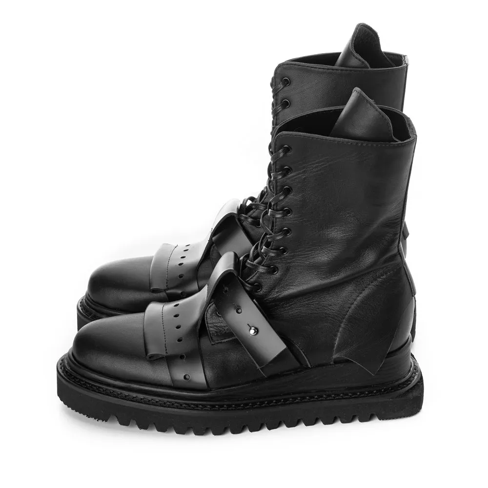 SHR XOXO Paper Game black leather lace-up booties