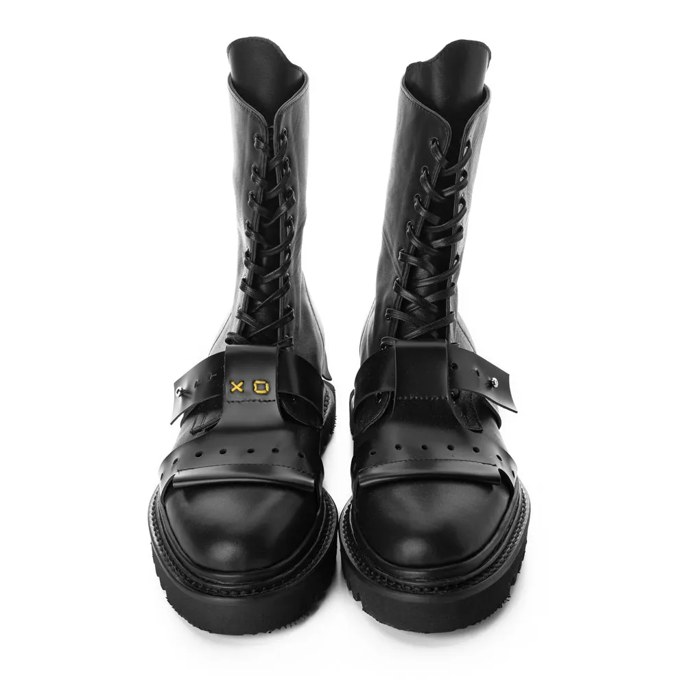 SHR XOXO Paper Game black leather lace-up booties