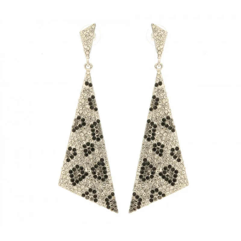Silver Leopard Diamante Drop Earrings