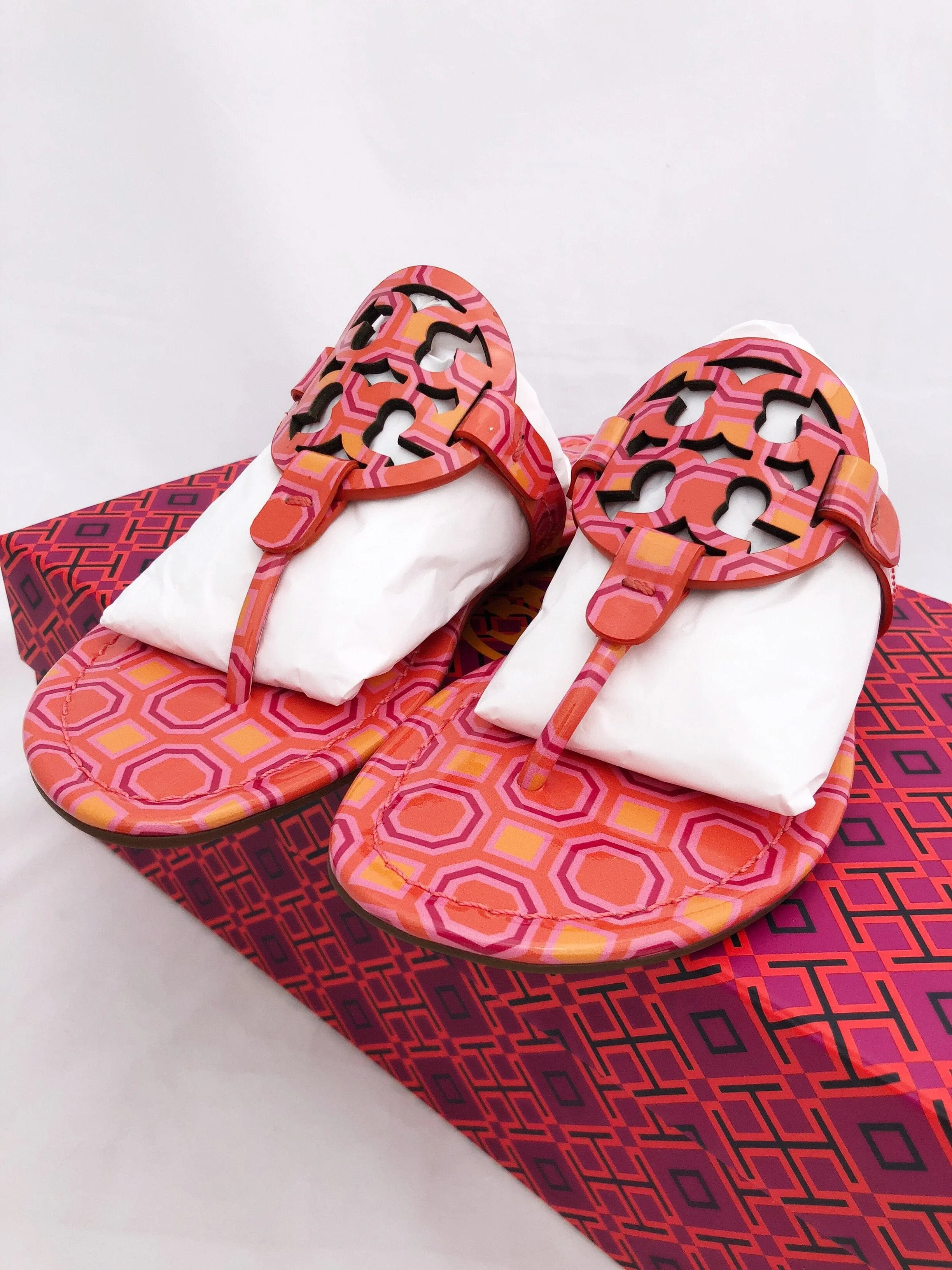 Tory Burch Miller Sandals Flip Flop Orange Coral Pink 7